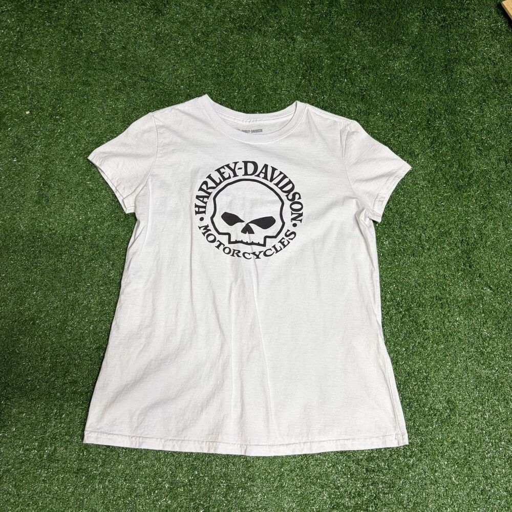 Harley‑Davidson Women’s Medium White Tee Willie G Skull Short Sleeve Graphic